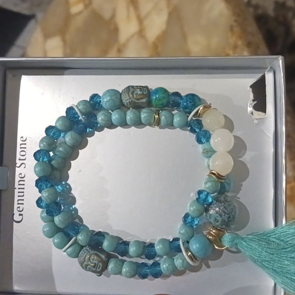Genuine stone budda head tassel bracelet